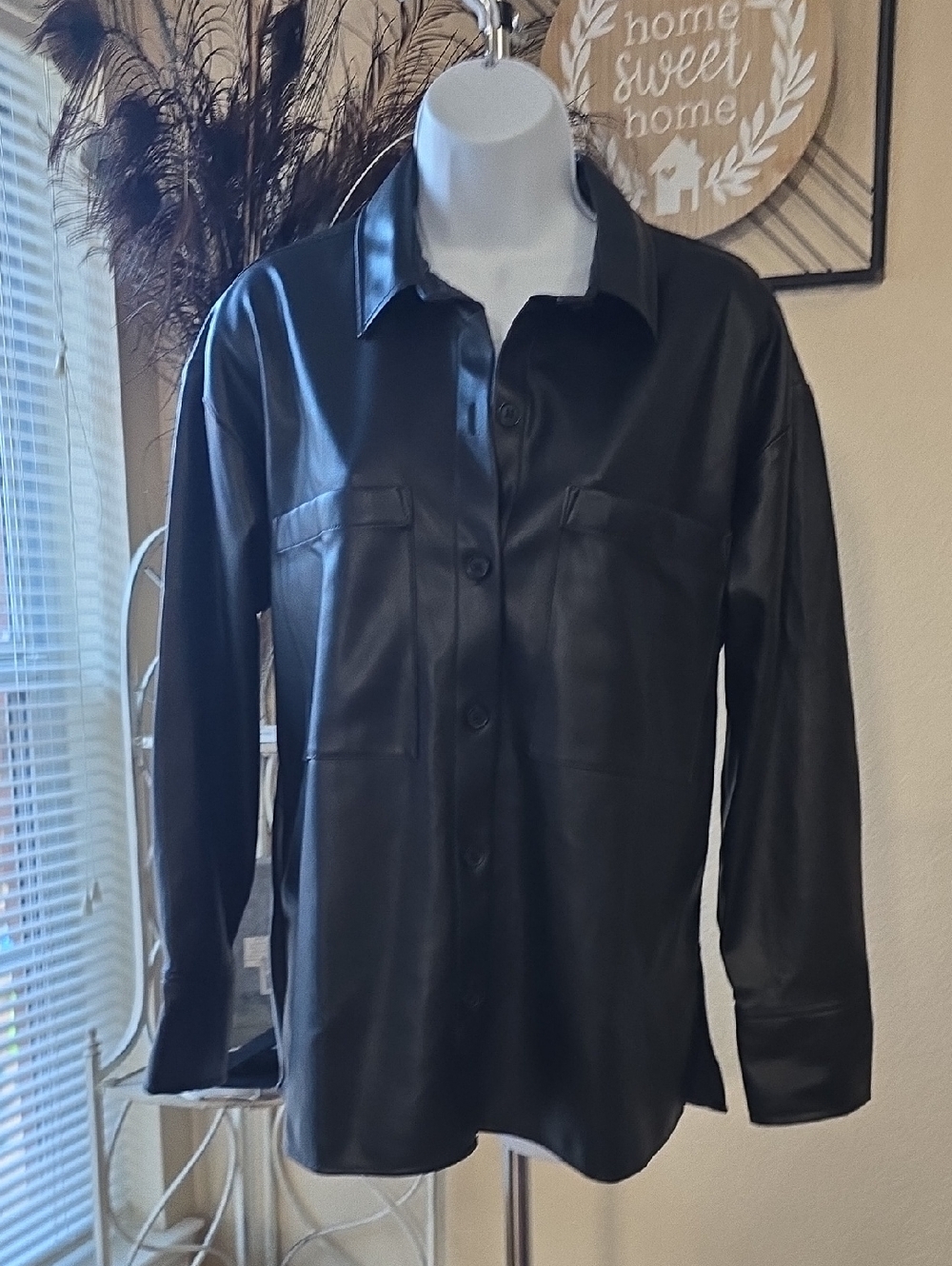 Abercrombie & Fitch Black Oversized Faux Leather Jacket